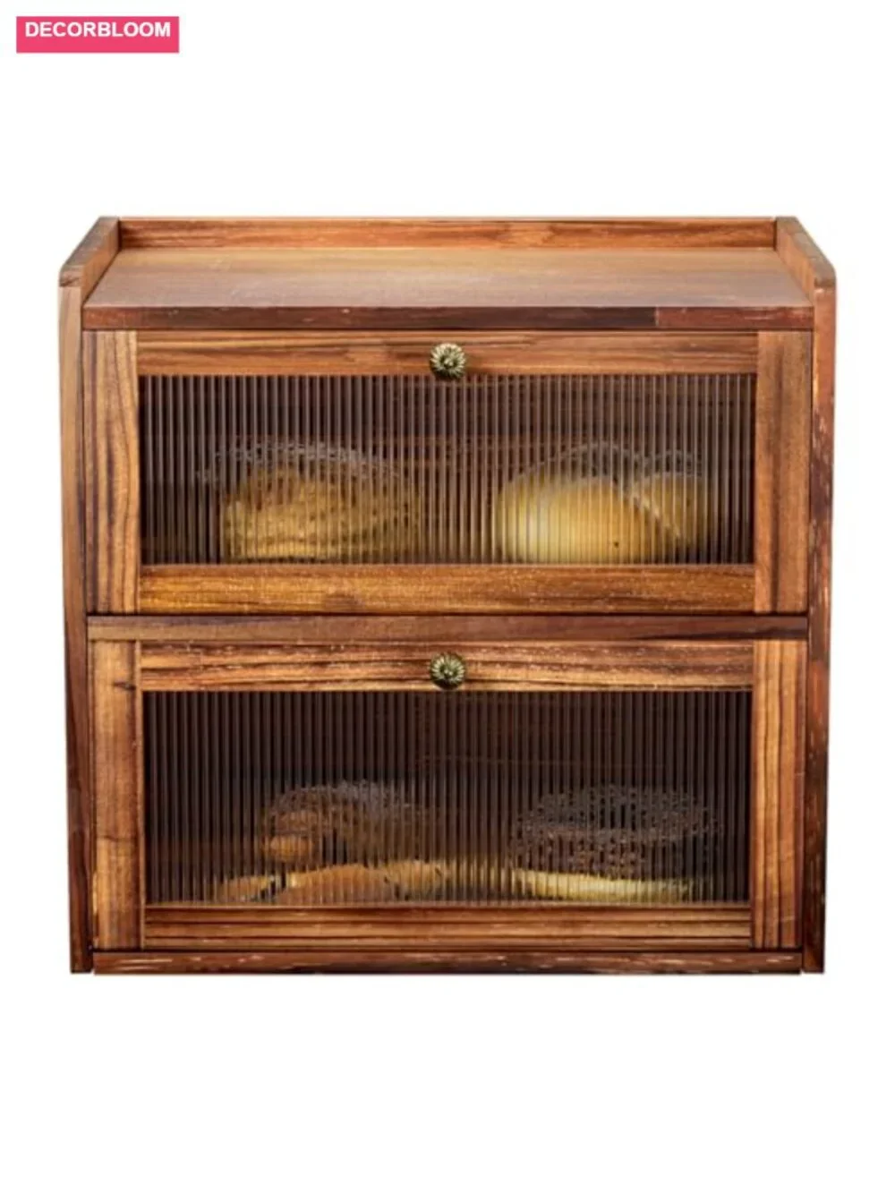 Wooden Bread Box with Acrylic Window 2 Layer Farmhouse Storage